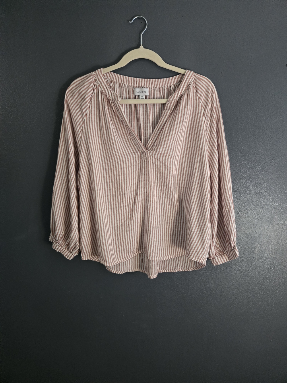 Evereve Rose Ivory Striped V-Neck Puff Sleeve Women's Medium Blouse